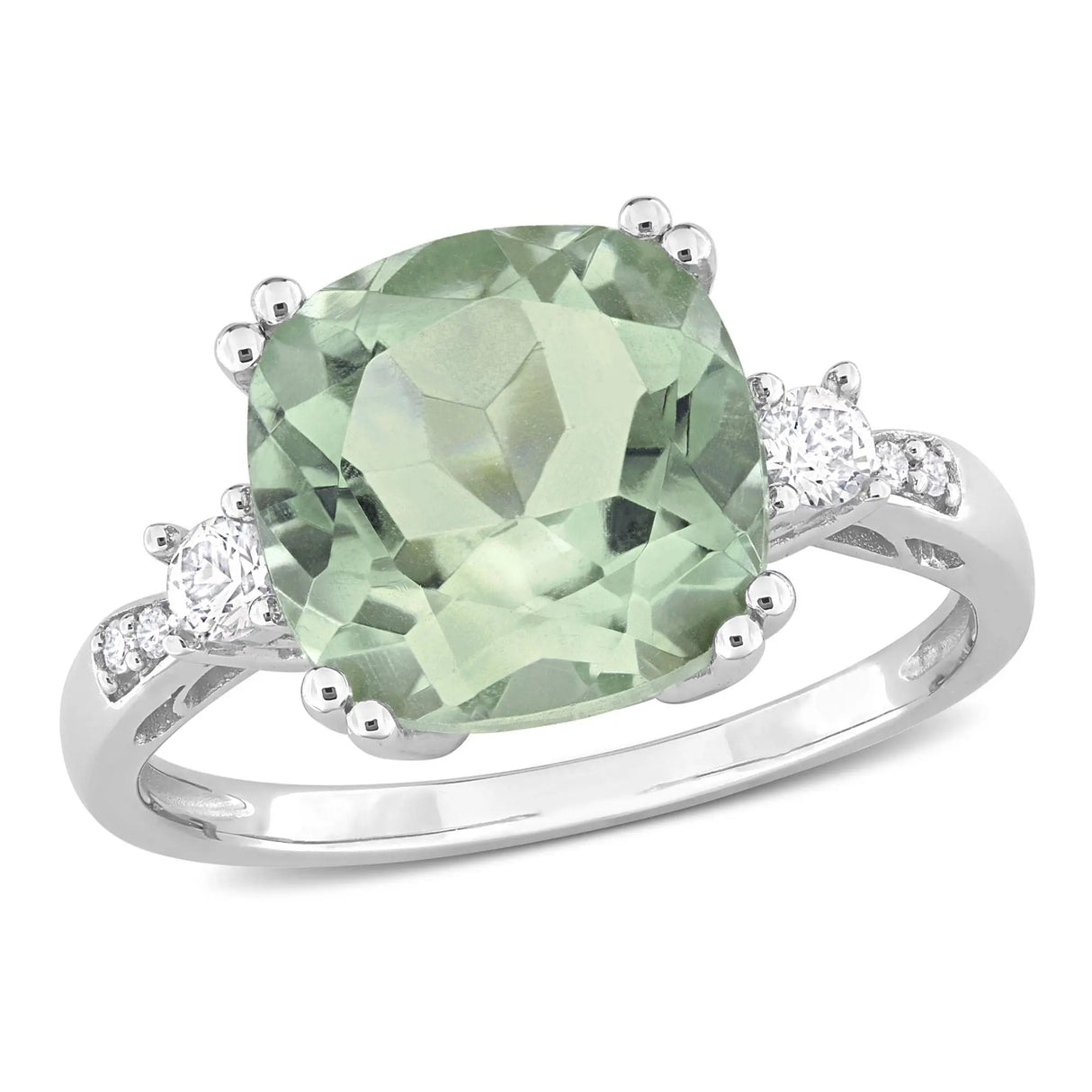 Green Quartz Cocktail Ring (White Sapphire & Diamond Accent, 10k White Gold) | Elegant Statement Jewelry AFS Wholesale Shop