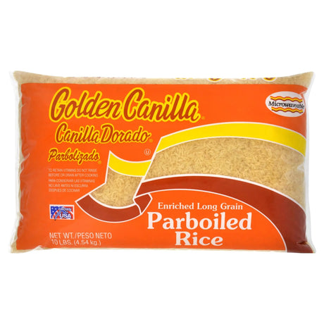 Golden Canilla Long Grain Parboiled Rice (10 lbs) | Enriched & Fluffy Cooking Every Time Golden Canilla
