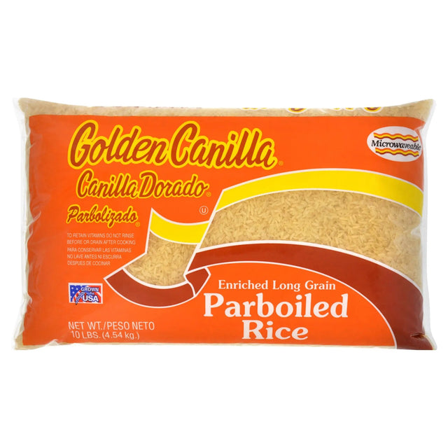 Golden Canilla Long Grain Parboiled Rice (10 lbs) | Enriched & Fluffy Cooking Every Time Golden Canilla