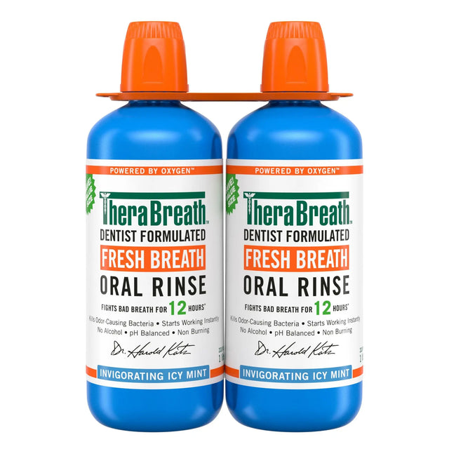 TheraBreath Fresh Breath Mouthwash (2-Pack, 1 L Each) | Alcohol-Free Icy Mint Formula TheraBreath