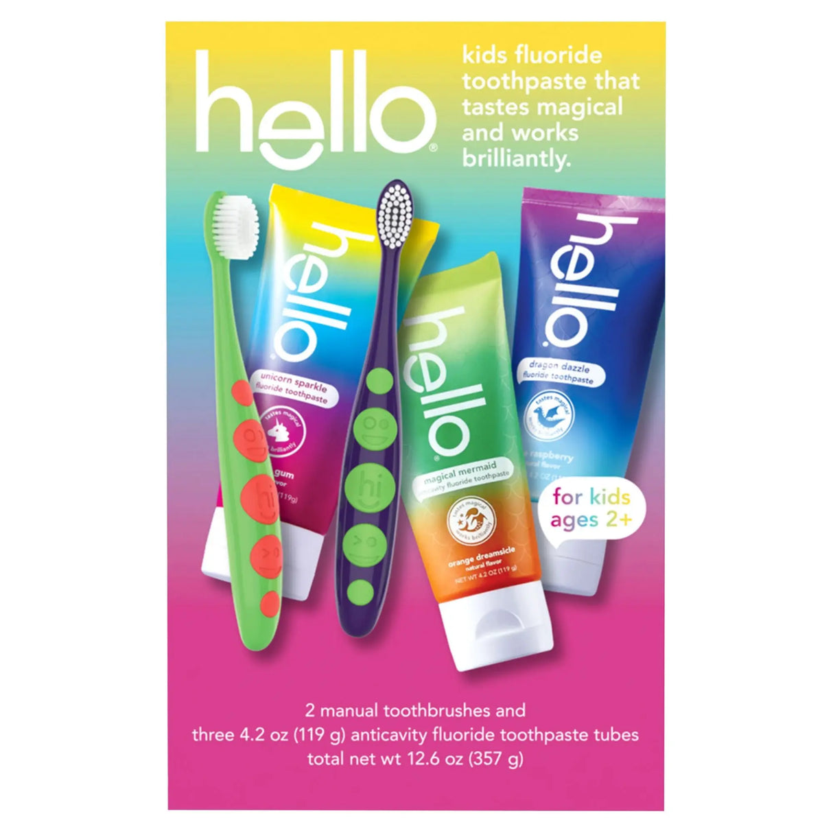 Hello Kids Oral Care Pack | Fun Toothpaste & Brush Set for Healthy Smiles Hello
