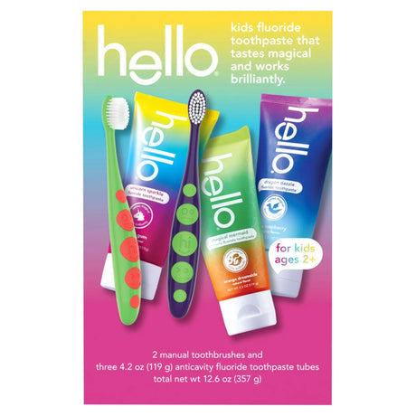 Hello Kids Oral Care Pack | Fun Toothpaste & Brush Set for Healthy Smiles Hello