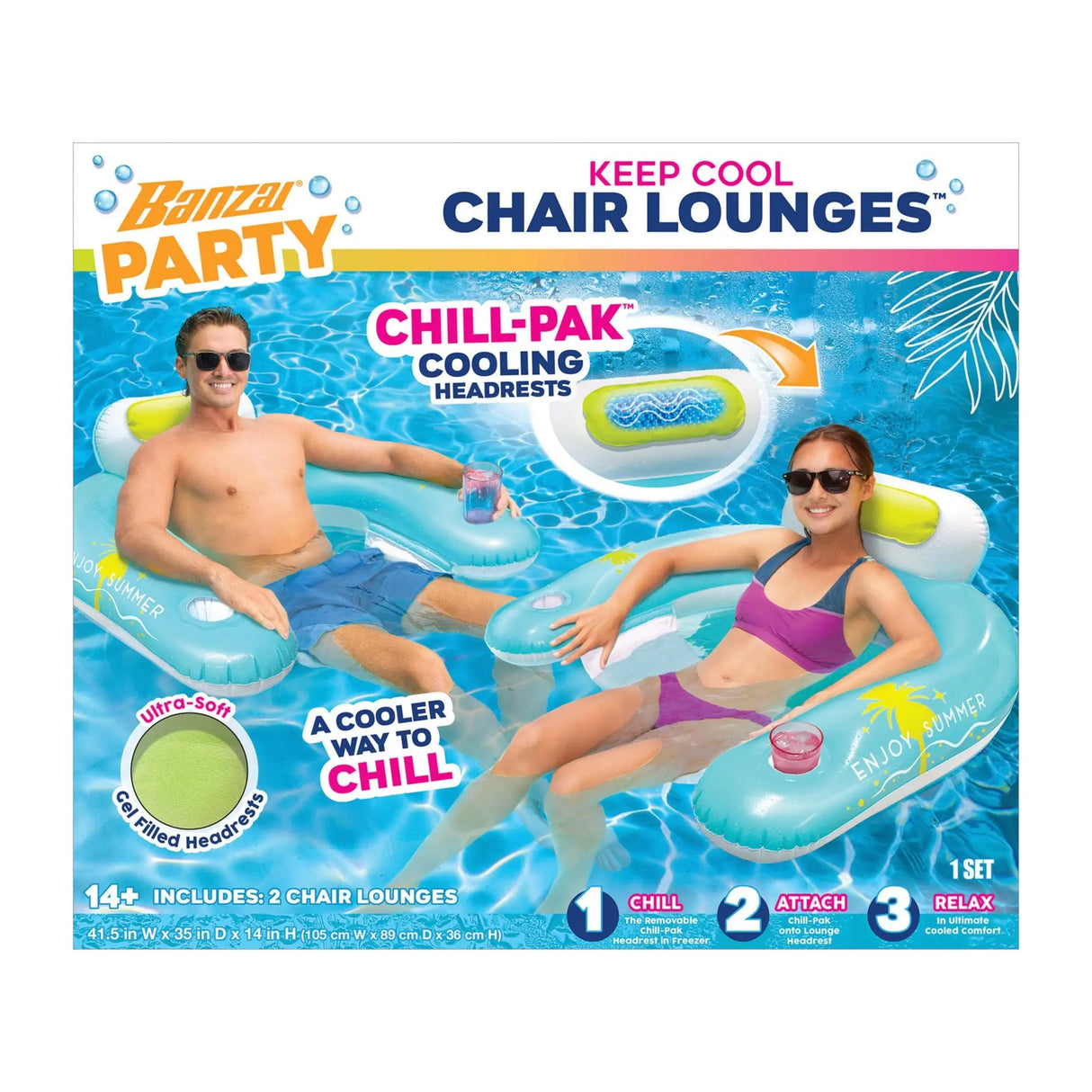 Banzai Keep Cool Pool Chair Pack | Inflatable Cooling Seat Banzai