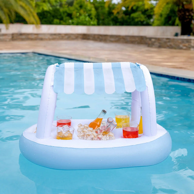 Inflatable Buffet with Cabana Stripe Canopy (28" x 18") | Floating Poolside Snack Station PoolCandy