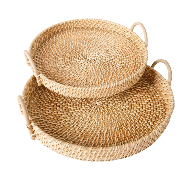 Sur La Table Rattan Serving Trays (2-Piece) | Handwoven Round Set for Stylish Entertaining Sur La Table