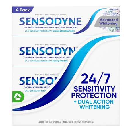 Sensodyne Advanced Whitening Toothpaste (4-Pack, 6.5 oz Each) | Sensitivity Relief & Whitening Sensodyne