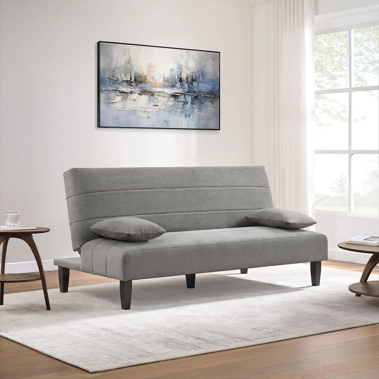 RoomSense Bowery Futon (Gray) | Compact Convertible Sofa Bed RoomSense