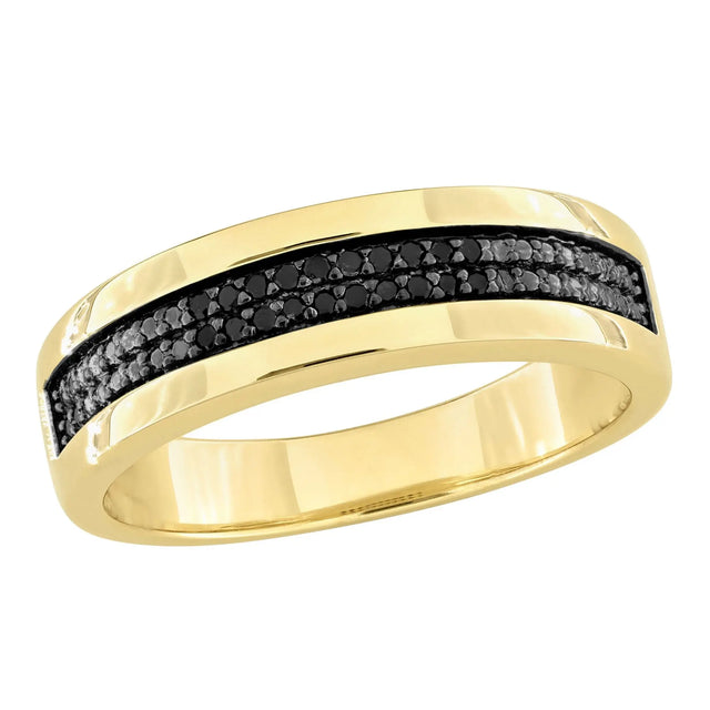 Men's Black Diamond Anniversary Band (0.1 ct. t.w., Yellow Plated Silver) | Sleek, Dual-Row Style AFS Wholesale Shop