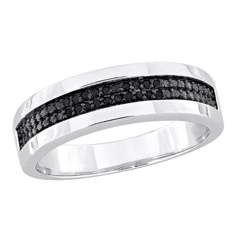 Menâ€™s Black Diamond Double Row Band (.1 ct. t.w.) in Sterling Silver | Stylish Anniversary Ring AFS Wholesale Shop