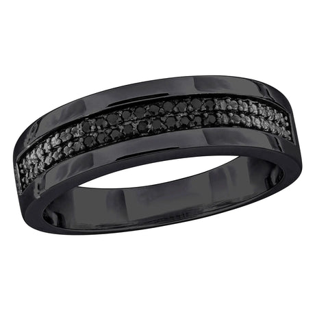 Men's Black Diamond Anniversary Ring (0.1 ct t.w., Black Rhodium Silver) | Sleek Dual-Row Sparkle AFS Wholesale Shop