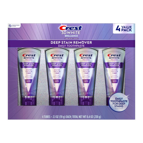 Crest 3D White Brilliance Toothpaste (4-Pack, 2.1 oz Each) | Deep Stain Removal for Radiant Whiteness Crest