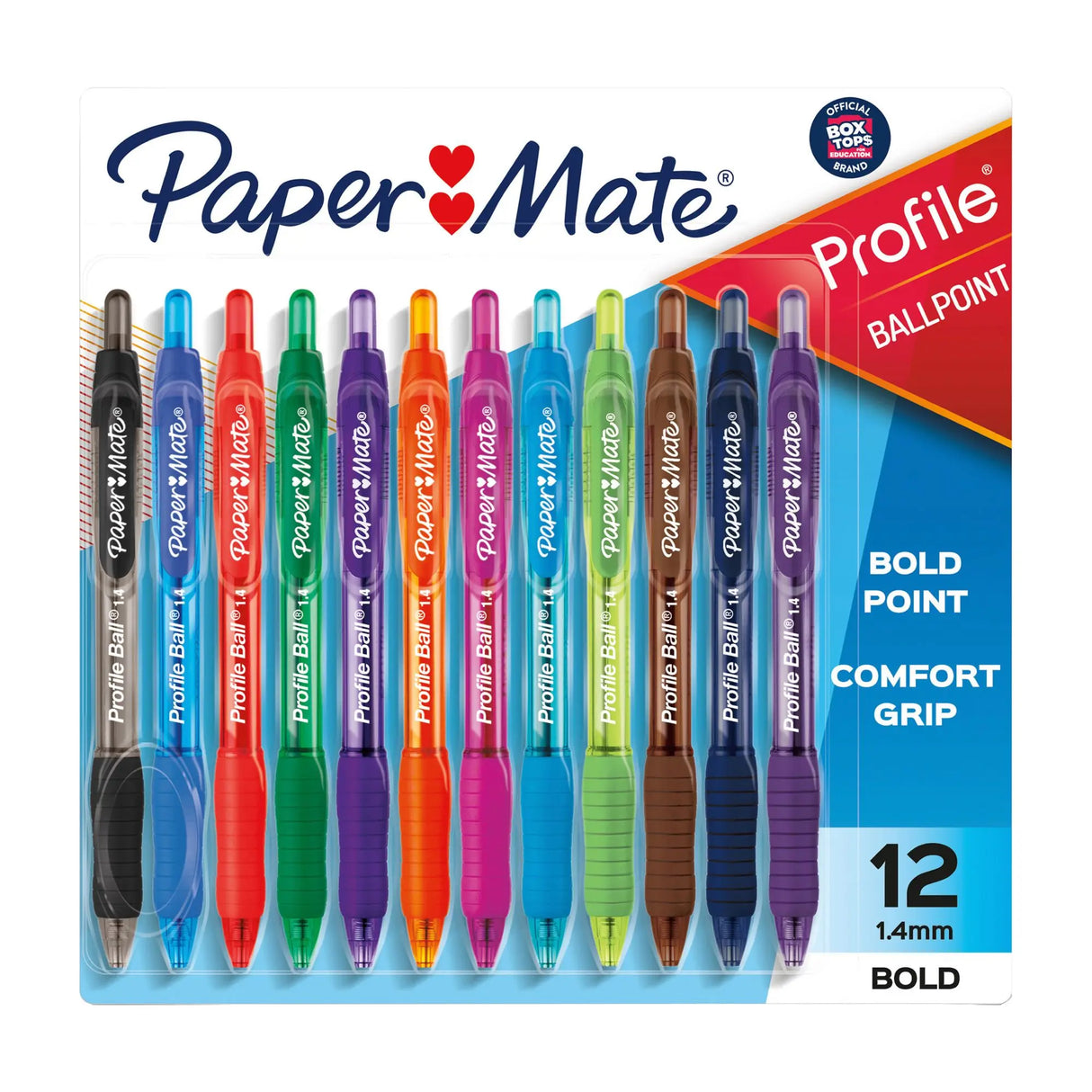 Paper Mate Profile Retractable Ballpoint Pens â€“ Bold (1.4mm Â· Assorted Colors Â· 12 ct.) | Smooth Writing Comfort Paper Mate