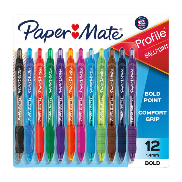Paper Mate Profile Retractable Ballpoint Pens â€“ Bold (1.4mm Â· Assorted Colors Â· 12 ct.) | Smooth Writing Comfort Paper Mate