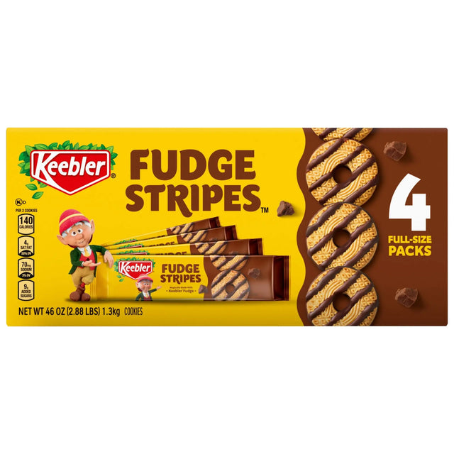 Keebler Fudge Stripes Cookies Club Pack (4-Pack) | Chocolate-Drizzled Shortbread Deliciousness Keebler