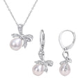 Pearl and diamond bow earrings and necklace set