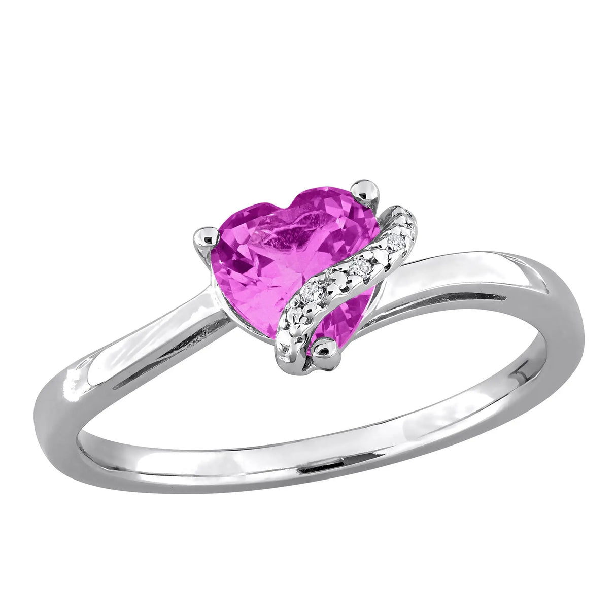 Created Pink Sapphire & Diamond Accent Heart Ring | Sterling Silver Sparkle with Romantic Appeal AFS Wholesale Shop