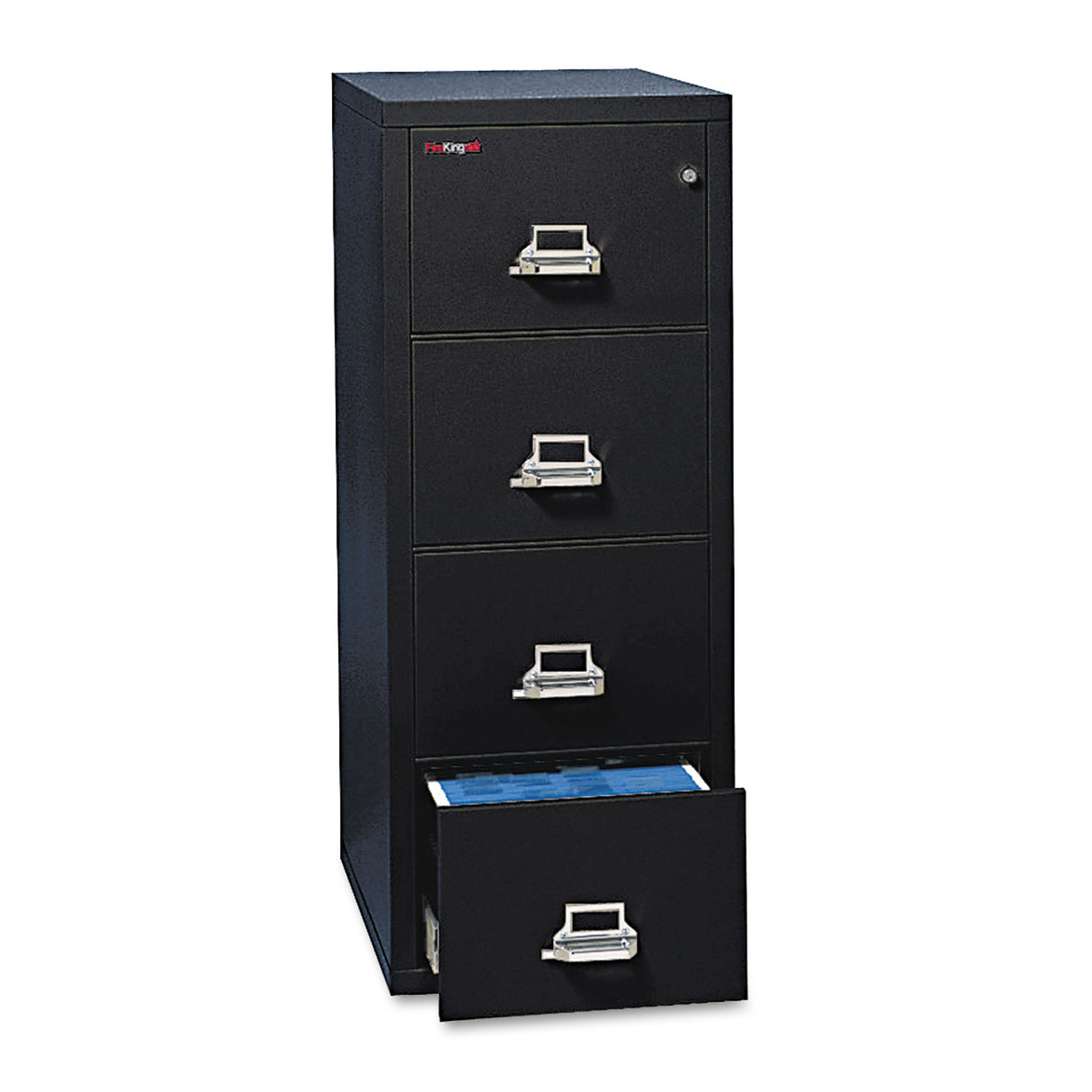 FireKing Insulated Vertical File, 1-Hour Fire Protection, 4 Letter-Size File Drawers, Black, 17.75" x 25" x 52.75" (41825CBL)