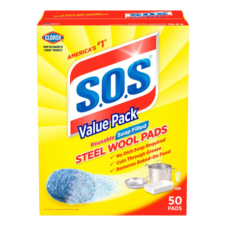 S.O.S. Steel Wool Soap Pads (50 ct) | Heavy-Duty Cleaning for Stubborn Messes S.O.S.