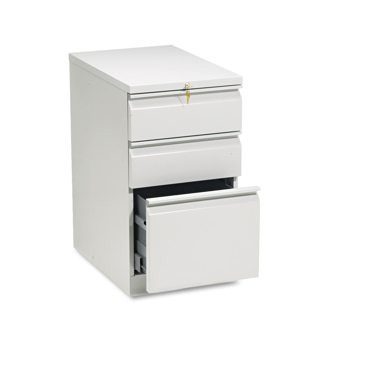 HON Brigade Mobile Pedestal with Pencil Tray Insert, Left/Right, 3-Drawers: Box/Box/File, Letter, Light Gray, 15" x 22.88" x 28" (33723RQ)