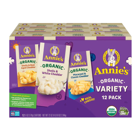 Annieâ€™s Organic Mac & Cheese Variety Pack (12-Pack, 6 oz Each) | Classic Shells with Clean Ingredients Annie's