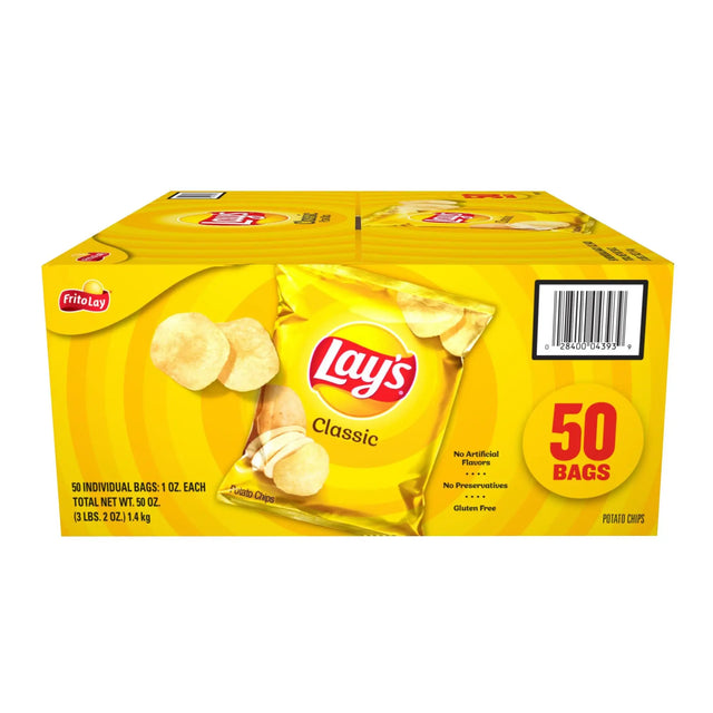 Lay's Classic Potato Chips (50-Pack, 1 oz Each) | Crisp, Golden Snack Frito-Lay