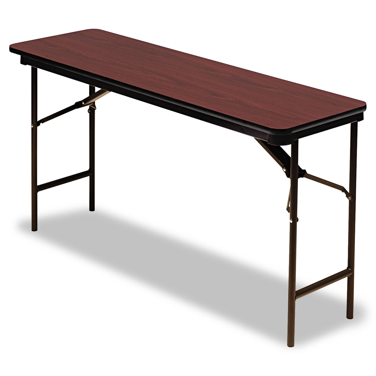 Iceberg OfficeWorks Commercial Wood-Laminate Folding Table, Rectangular, 60" x 18" x 29", Mahogany Top, Brown Base (55274)