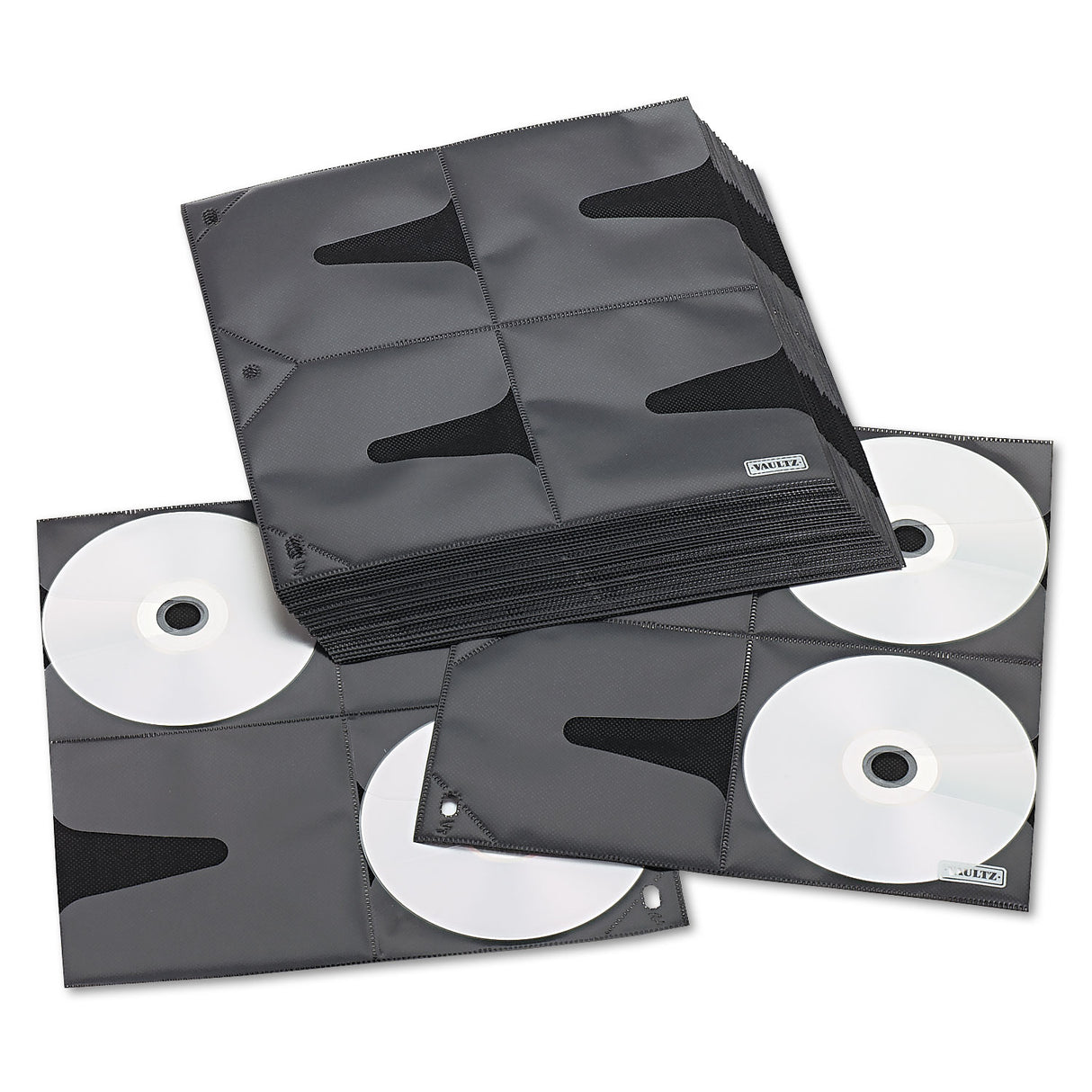 Vaultz Two-Sided CD Refill Pages for Three-Ring Binder, 8 Disc Capacity, Clear/Black, 25/Pack (VZ01401)