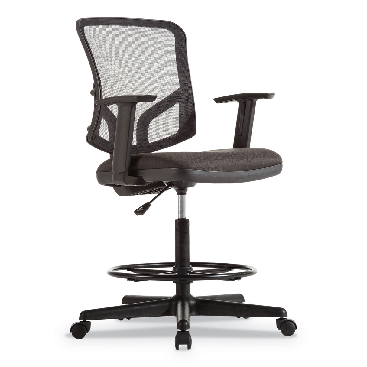 Alera Everyday Task Stool, Fabric Seat, Mesh Back, Supports Up to 275 lb, 20.9" to 29.6" Seat Height, Black (ALETE4617)