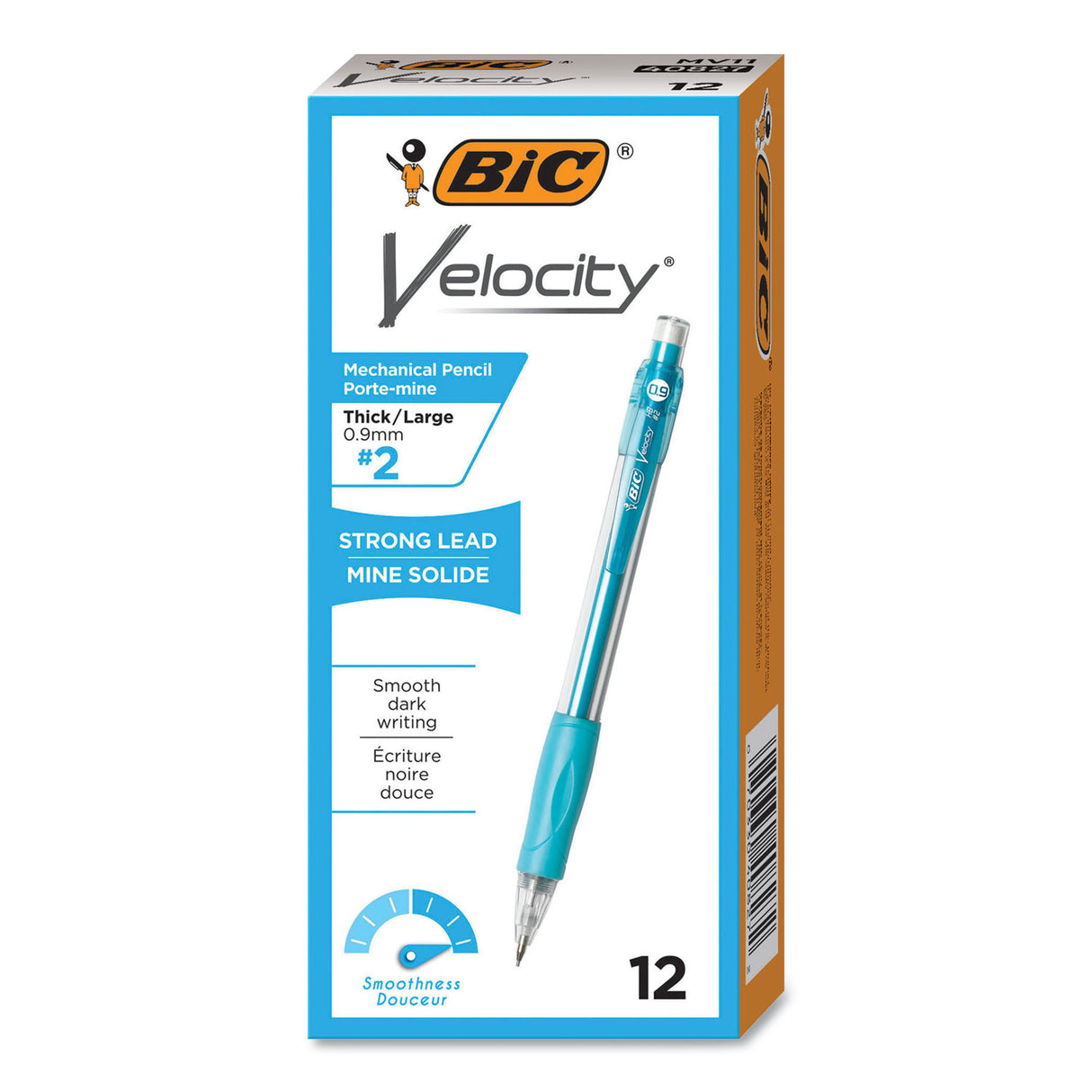 BIC Velocity Original Mechanical Pencil, 0.9 mm, HB (#2), Black Lead, Turquoise Barrel, Dozen (MV11BK)