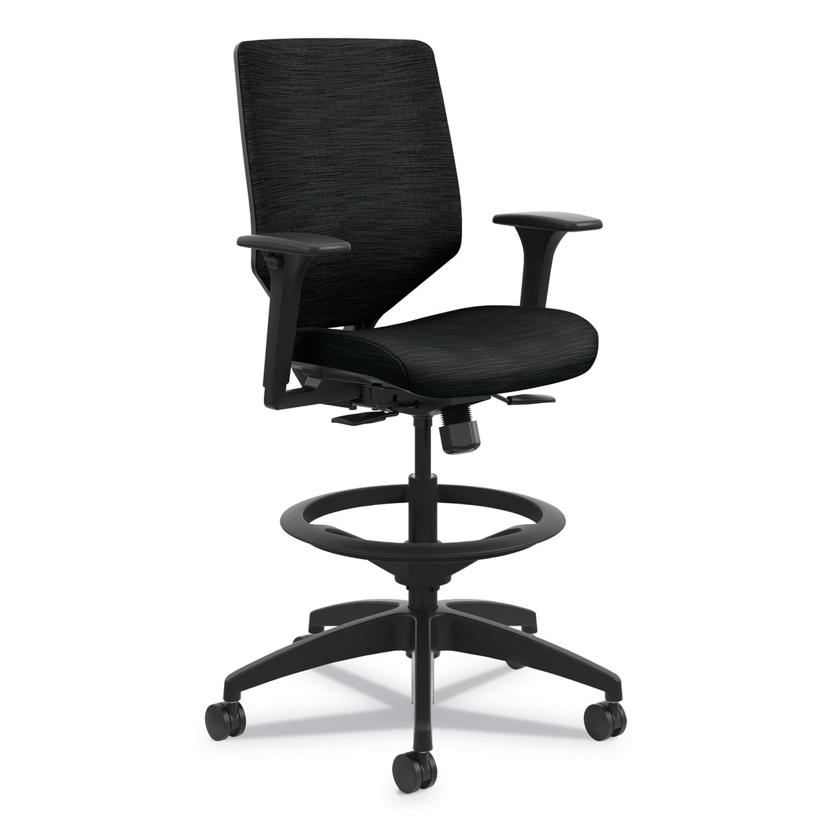 HON Solve Series Upholstered Back Task Stool, Supports Up to 300 lb, 23" to 33" Seat Height, Ink Seat/Back, Black Base (SVSU1ACLC10T)
