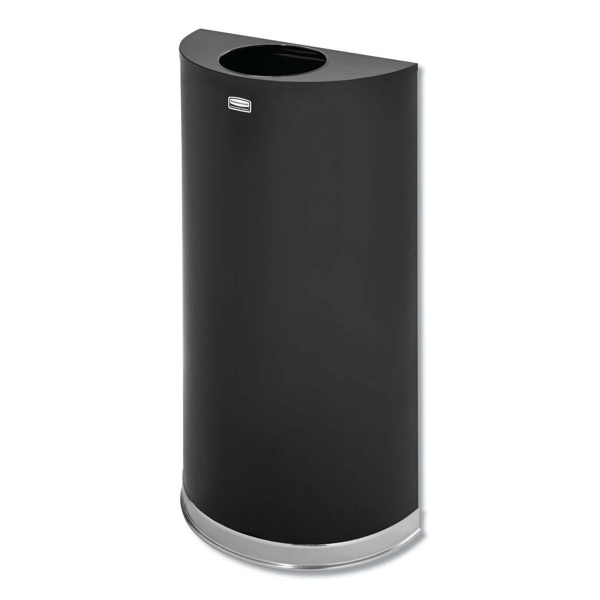 Rubbermaid Commercial European and Metallic Series Open Top Half-Round Receptacle, 12 gal, Steel, Black/Chrome (SO1220B)