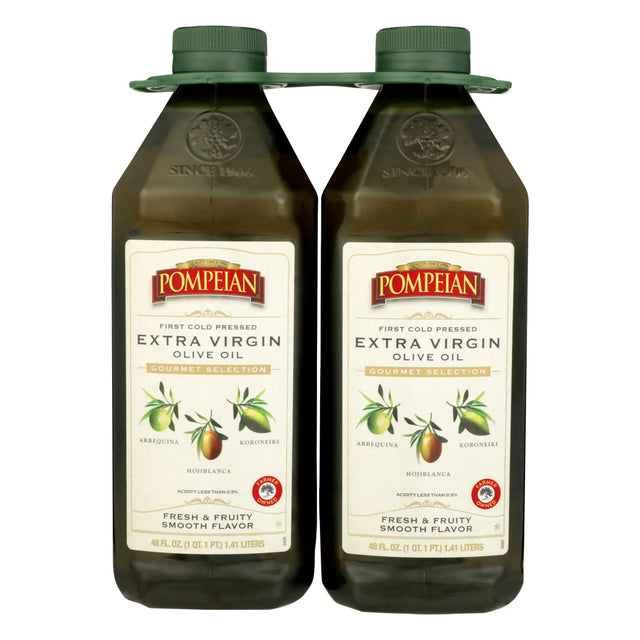 Pompeian Gourmet Extra Virgin Olive Oil (2-Pack, 48 fl oz Each) | First Cold Pressed Premium Flavor Pompeian