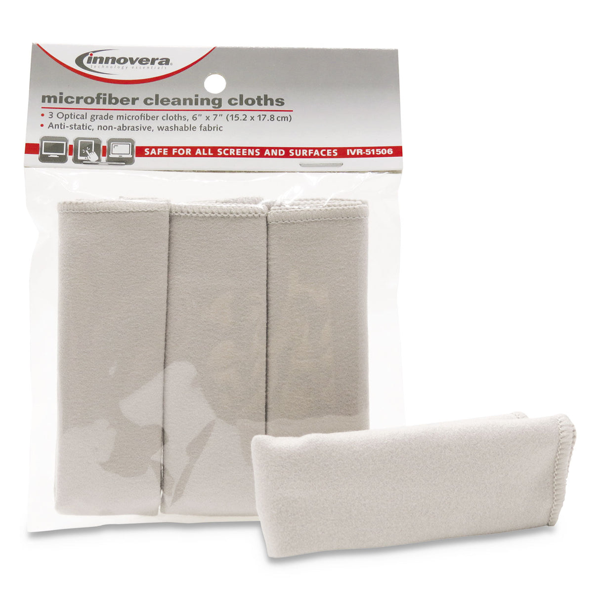 Innovera Microfiber Cleaning Cloths, 6 x 7, Unscented, Gray, 3/Pack (IVR51506)