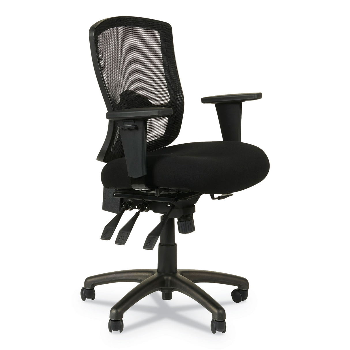 Alera Etros Series Mesh Mid-Back Petite Multifunction Chair, Supports Up to 275 lb, 17.16" to 20.86" Seat Height, Black (ALEET4017)