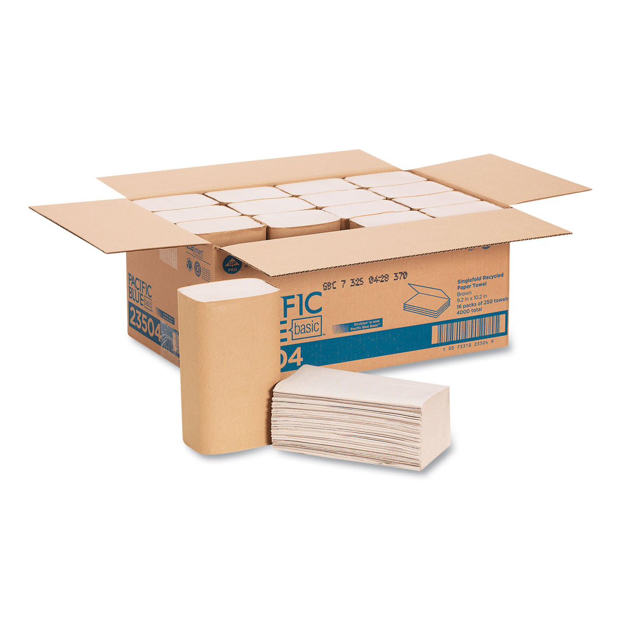 Pacific Blue® Singlefold Paper Towels, 1-Ply, Brown, 4000 Towels (23504)