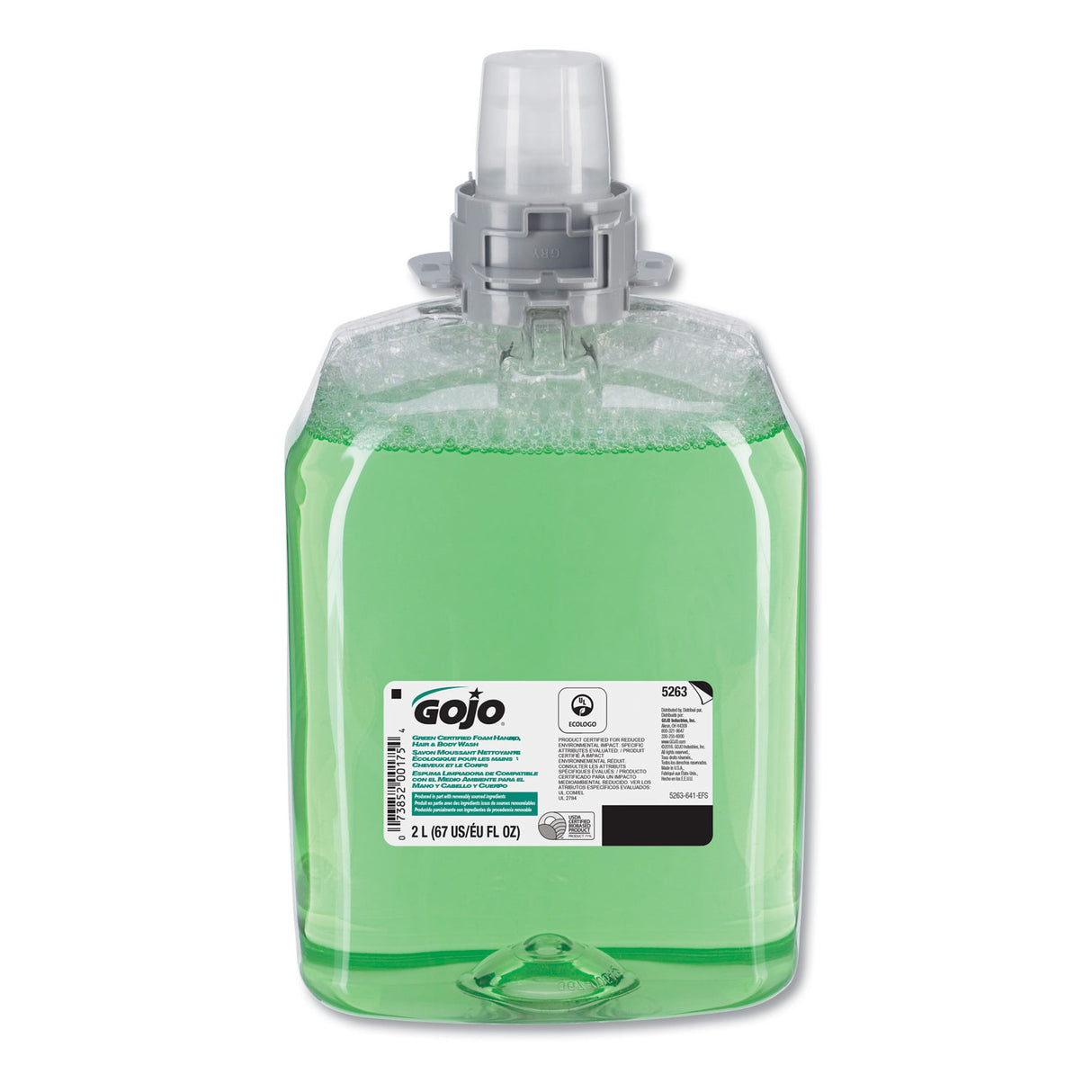 GOJO Green Certified Foam Hair and Body Wash, Cucumber Melon Scent, 2,000 mL, 2/Carton (526302)