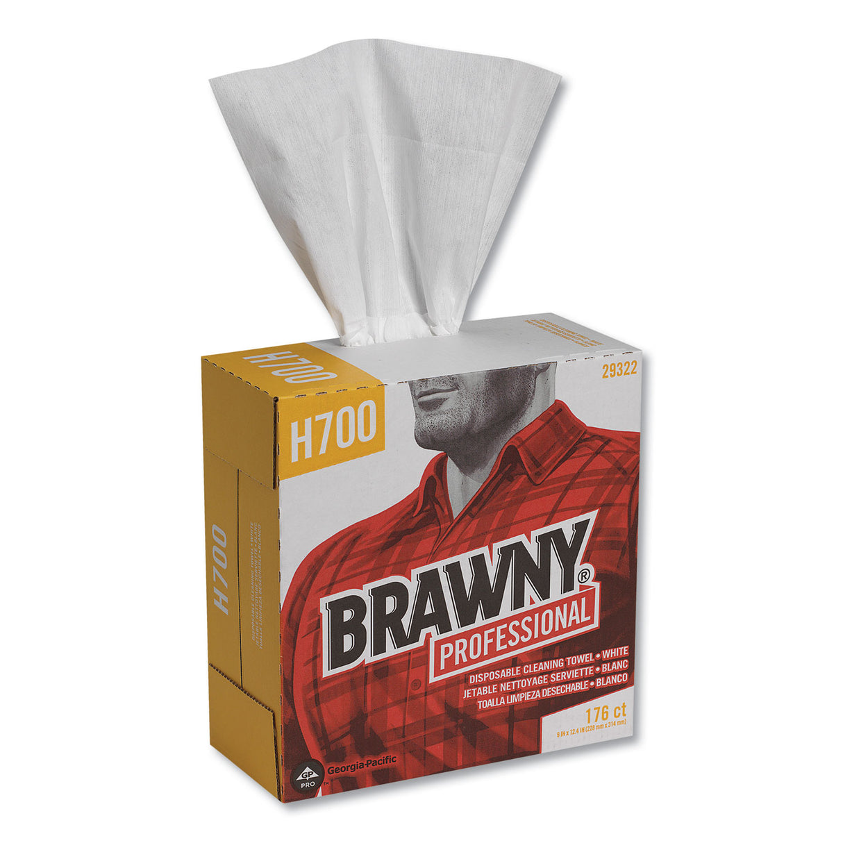 Brawny Heavyweight HEF Disposable Shop Towels, 9 x 12.5, White, 176/Box, 10 Box/Carton (29322)