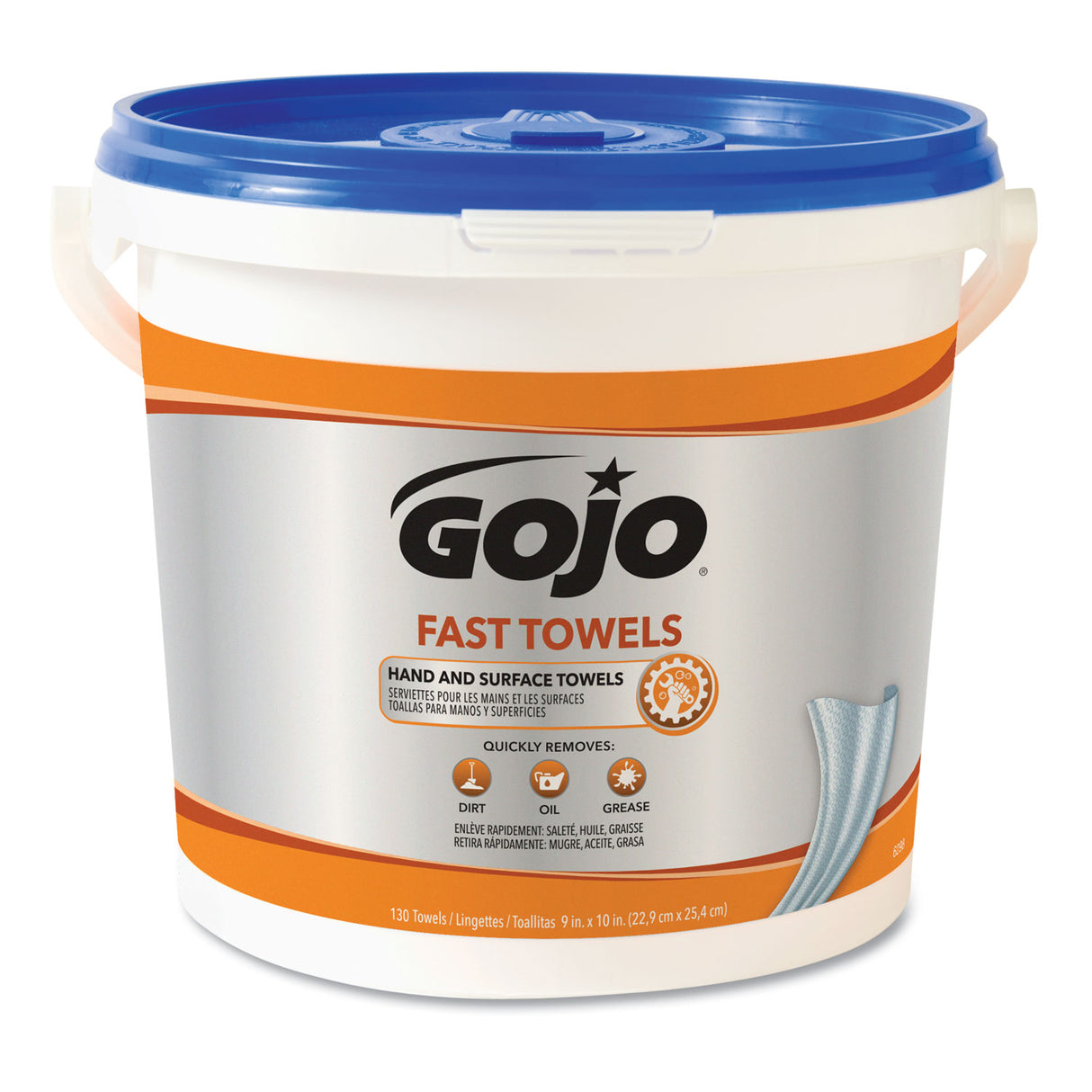 GOJO FAST TOWELS Hand Cleaning Towels, 7.75 x 11, Fresh Citrus, Blue, 130/Bucket, 4 Buckets/Carton (6298)
