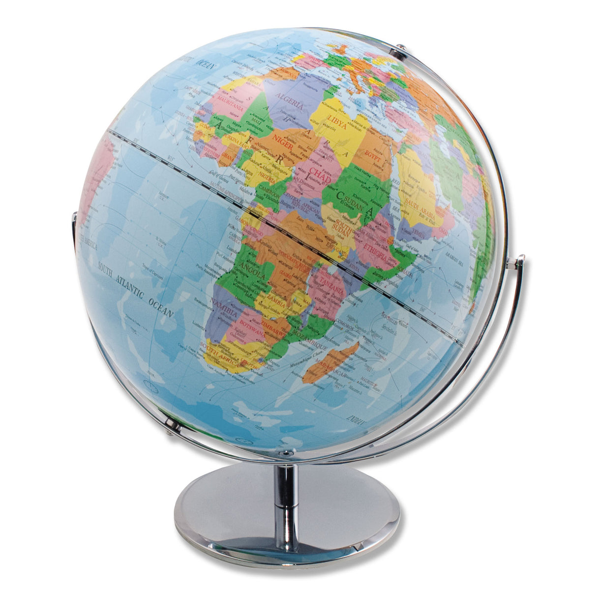 Advantus 12-Inch Globe with Blue Oceans, Silver-Toned Metal Desktop Base, Full-Meridian (30502)