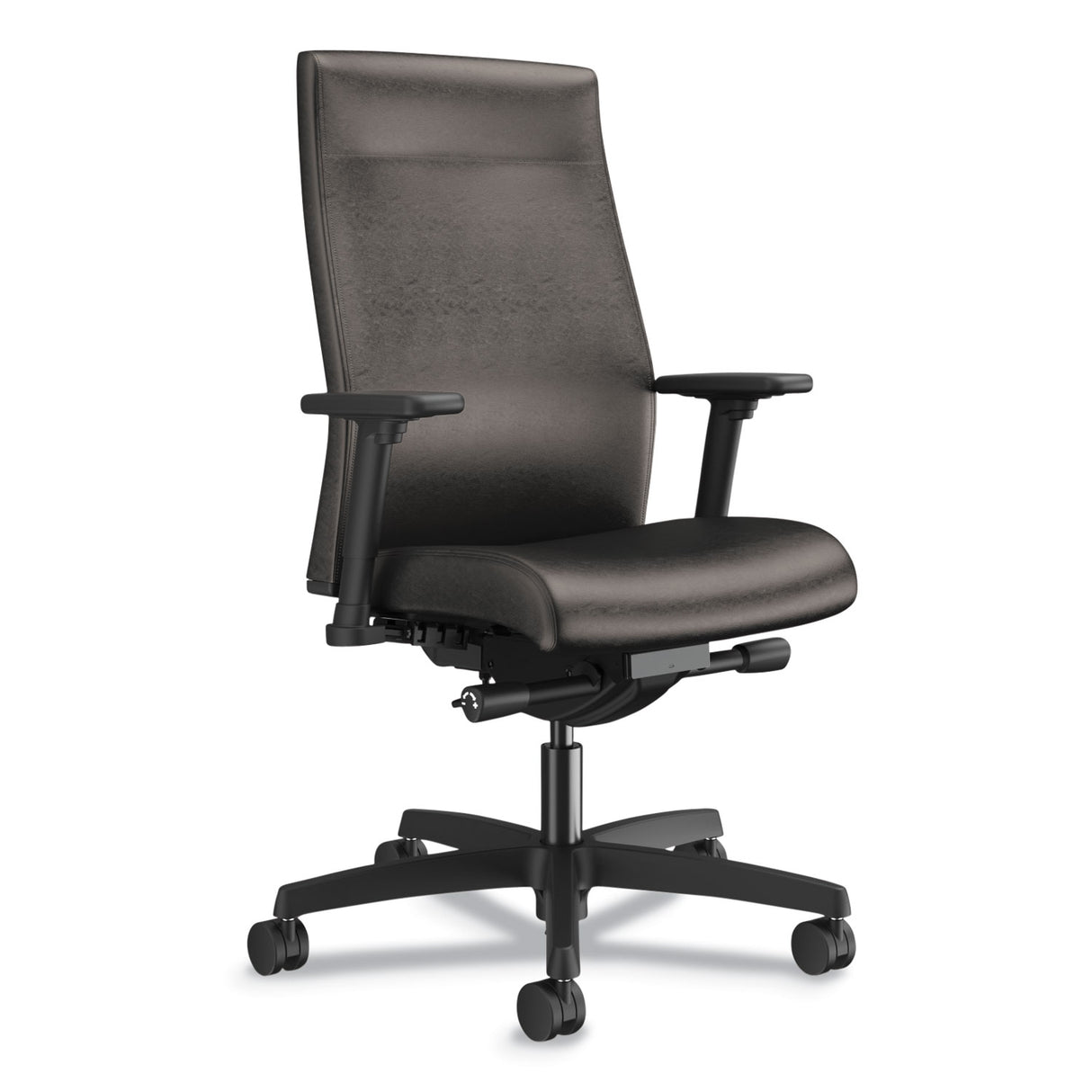 HON Ignition 2.0 Upholstered Mid-Back Task Chair With Lumbar, Supports 300 lb, 17" to 22" Seat, Black Vinyl Seat/Back, Black Base (I2UL2AU10TK)