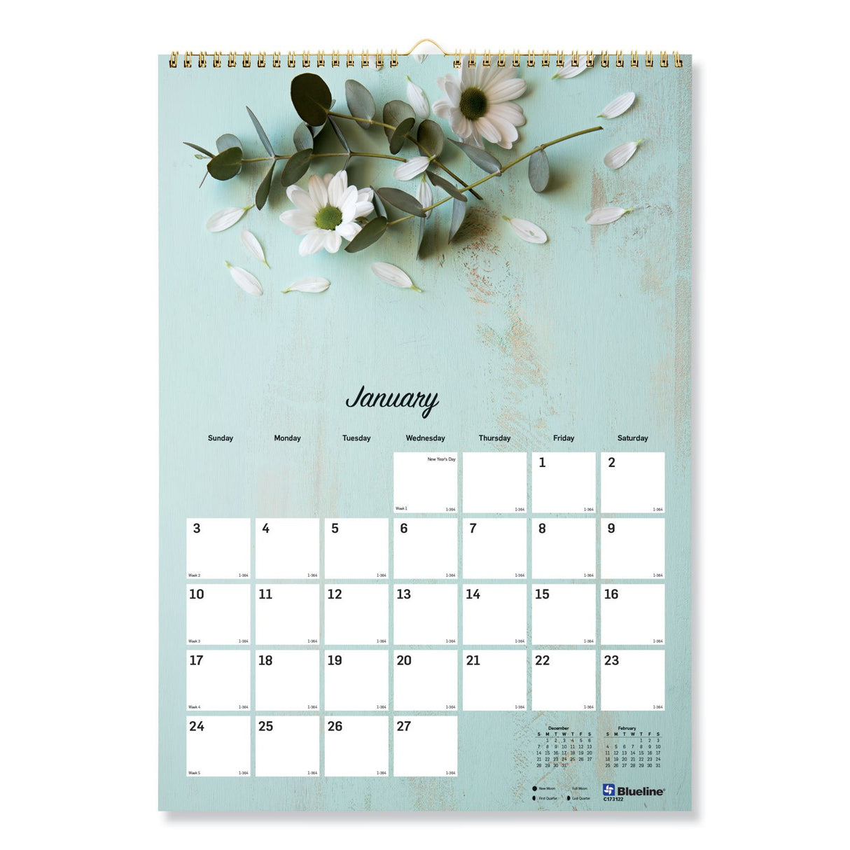 Blueline Romantic Wall Calendar, Floral Photography, 12 x 17, White/Multicolor Sheets, 12-Month (Jan to Dec): 2025 (C173122)