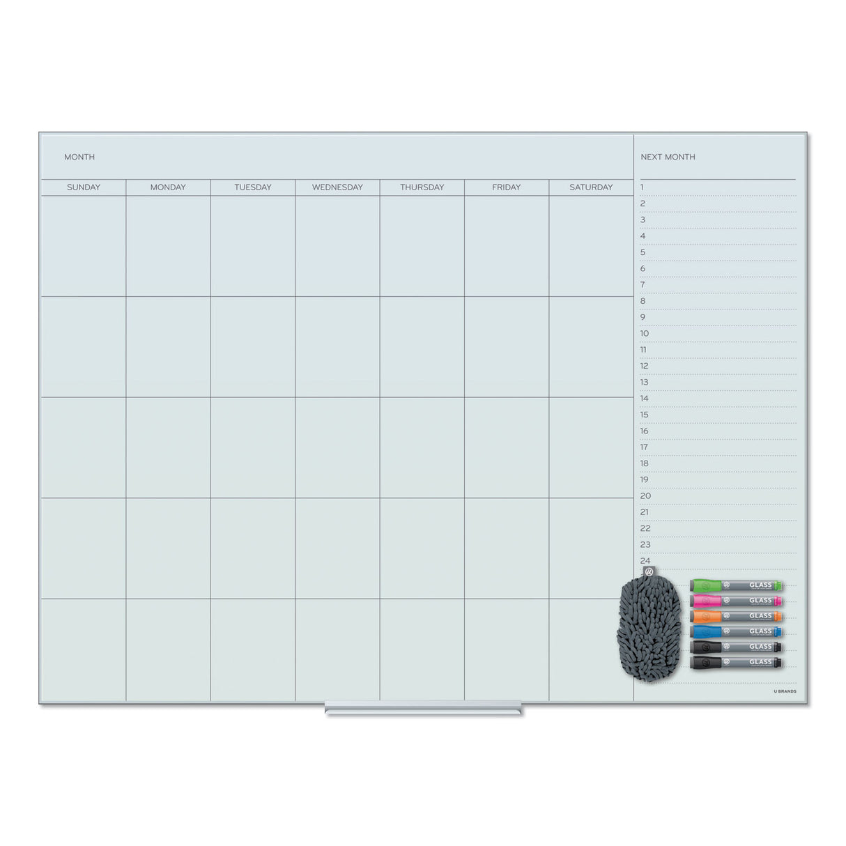 U Brands Floating Glass Dry Erase Undated One Month Calendar, 47 x 35, White (3969U0001)