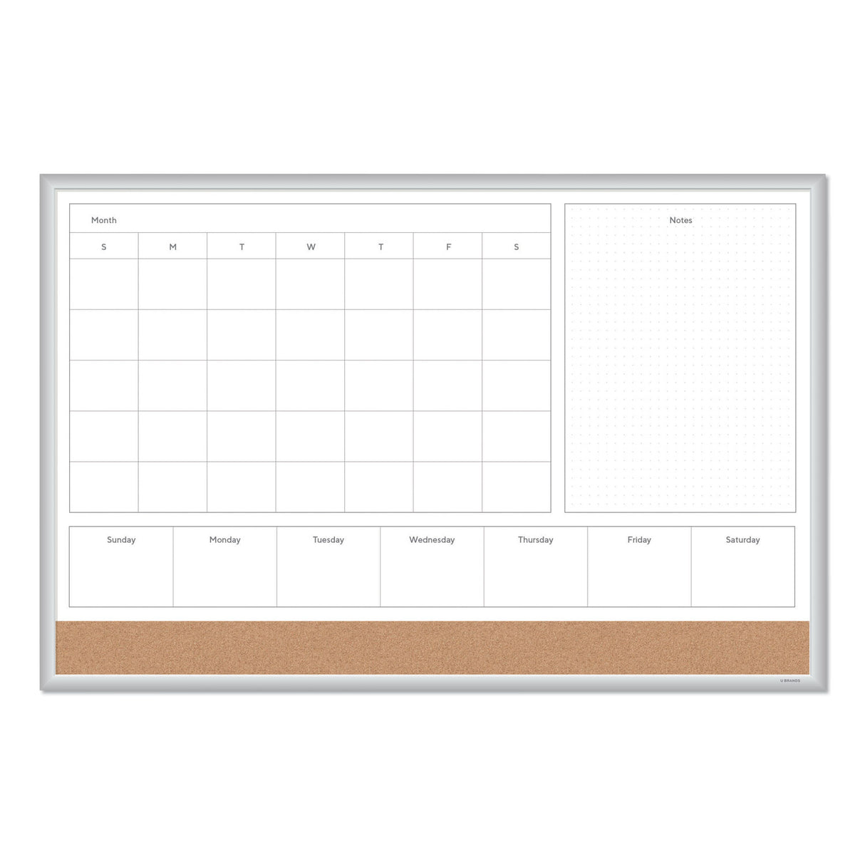 U Brands 4N1 Magnetic Dry Erase Combo Board, 35 x 23, Tan/White Surface, Silver Aluminum Frame (3891U0001)