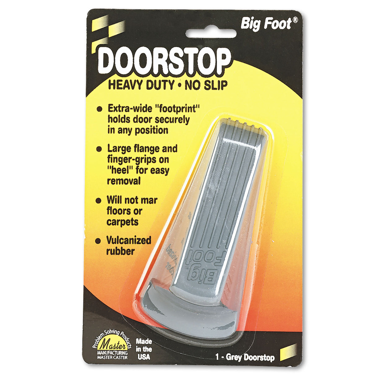 Master Caster Big Foot Doorstop, No Slip Rubber Wedge, 2.25w x 4.75d x 1.25h, Gray (00941)