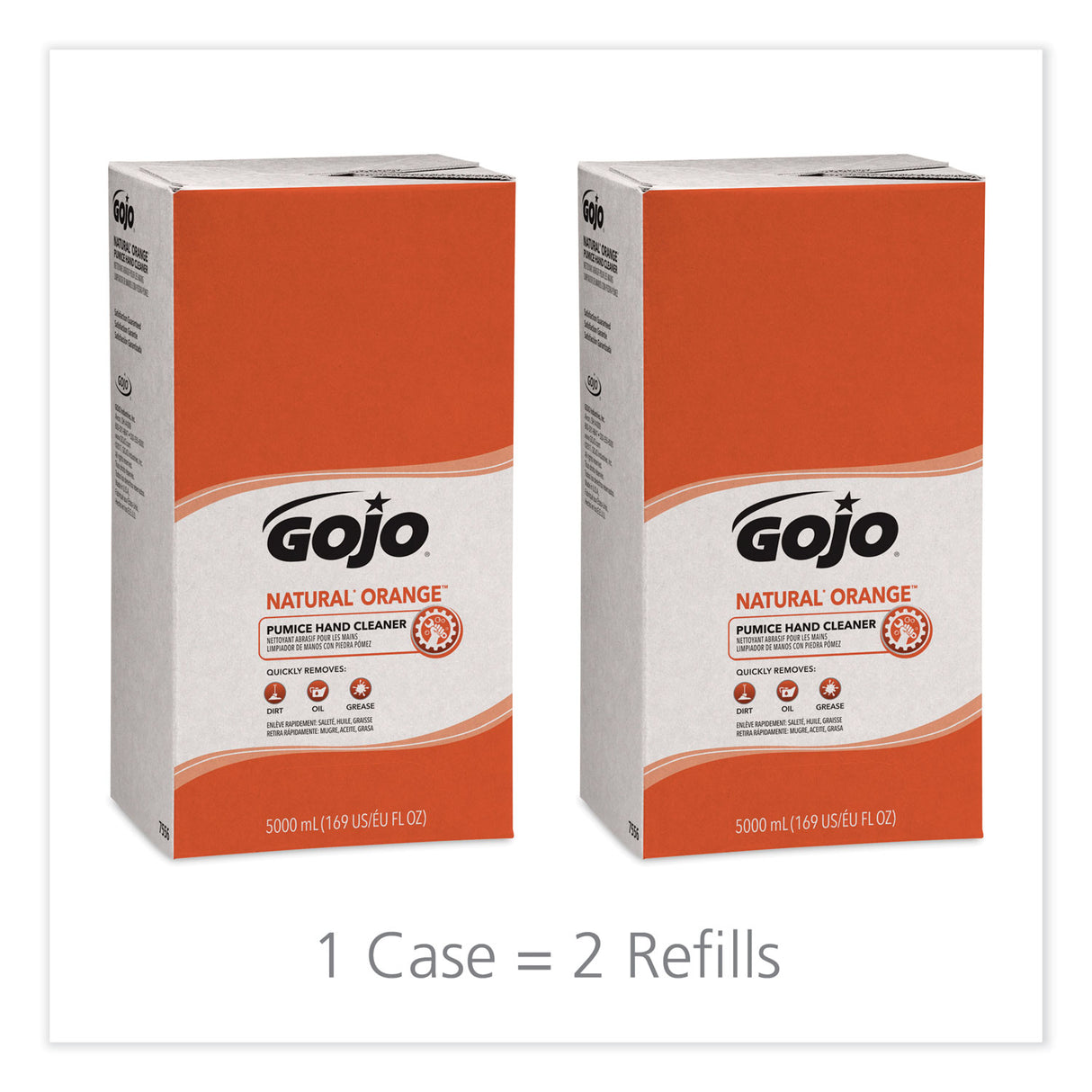 GOJO NATURAL ORANGE Pumice Hand Cleaner Refill, Citrus Scent, 5,000 mL, 2/Carton (7556)