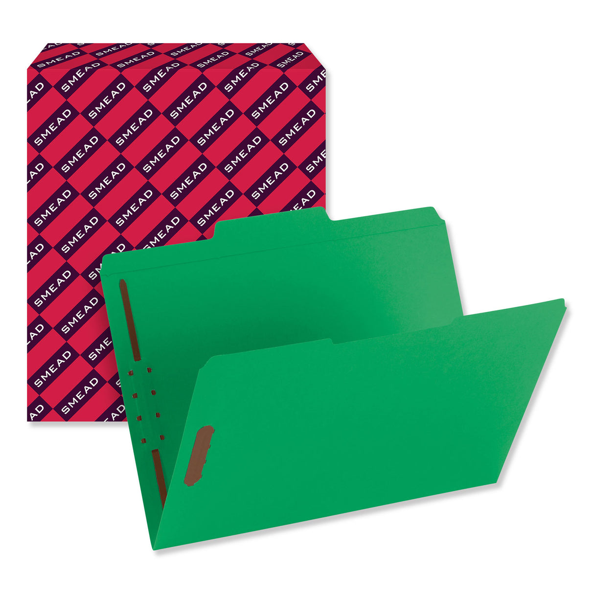 Smead Top Tab Colored Fastener Folders, 0.75" Expansion, 2 Fasteners, Letter Size, Green Exterior, 50/Box (12140)