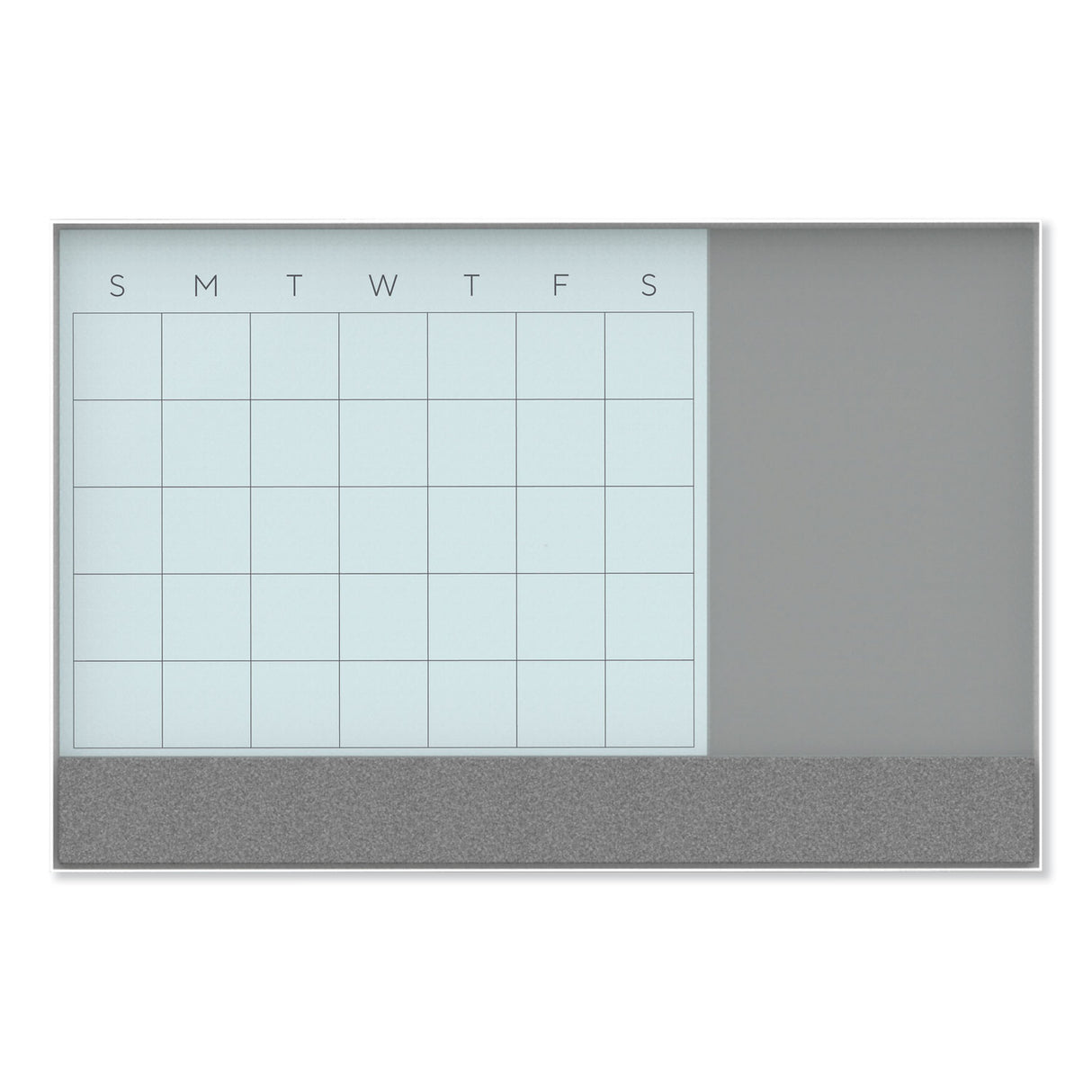 U Brands 3N1 Magnetic Glass Dry Erase Combo Board, 35 x 23, Month View, Gray/White Surface, White Aluminum Frame (3197U0001)