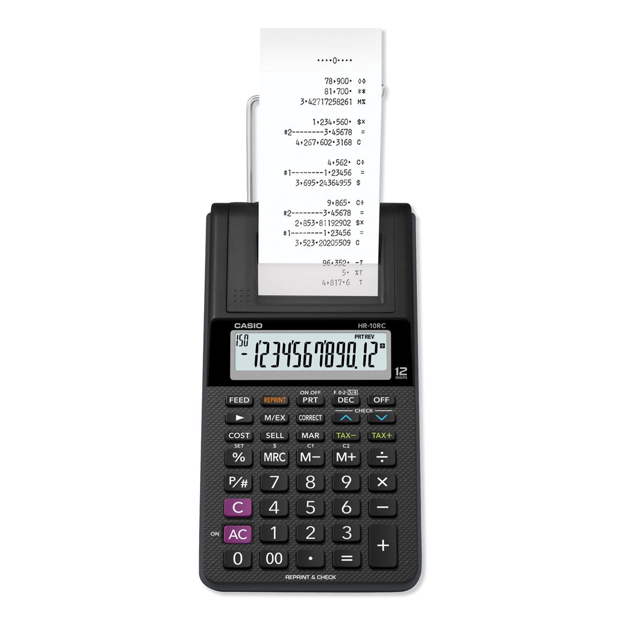 Casio HR-10RC Handheld Portable Printing Calculator, Black Print, 1.6 Lines/Sec
