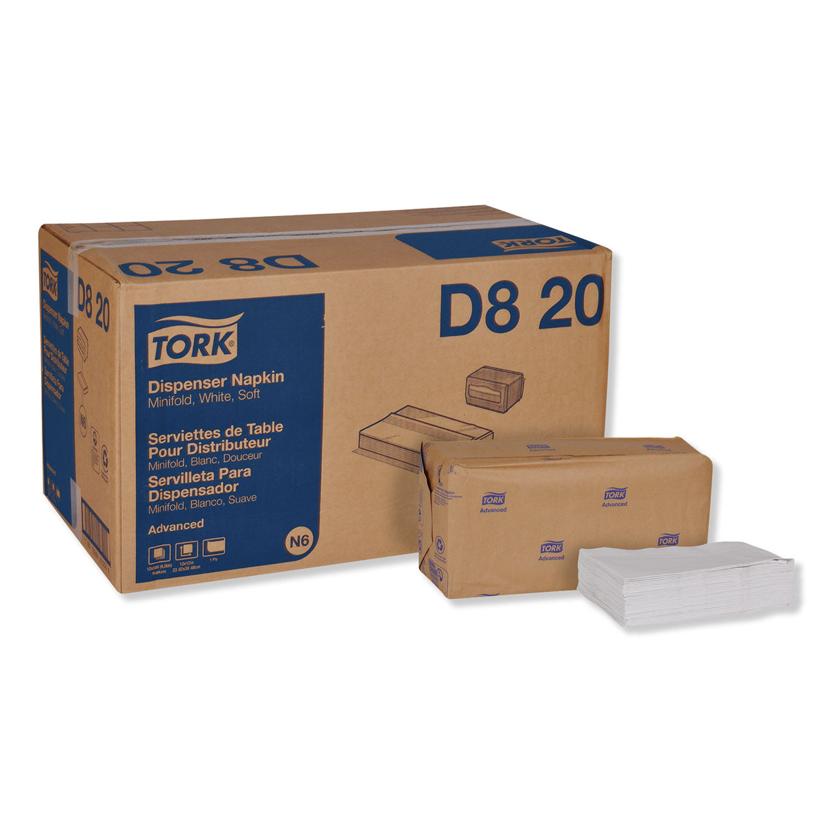 Tork® Soft Minifold Paper Napkins, 1-Ply, 500 Napkins, 12 Packs (D820)
