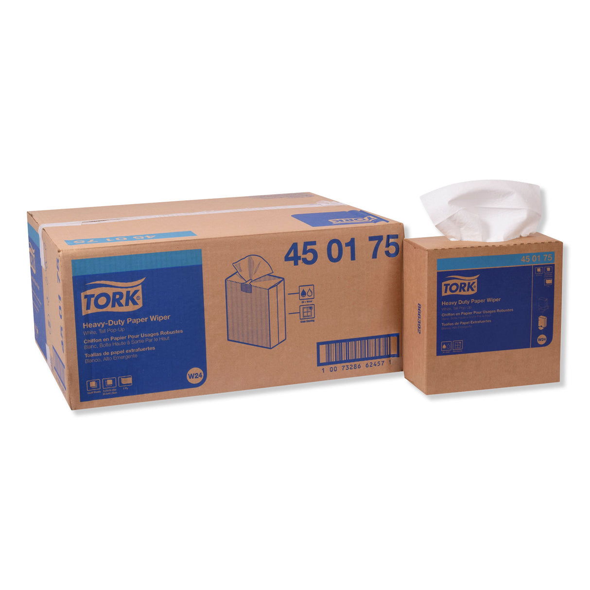 Tork® Heavy-Duty Paper Wiper, 1-Ply, White, 90 Wipers, 10 Boxes (450175)